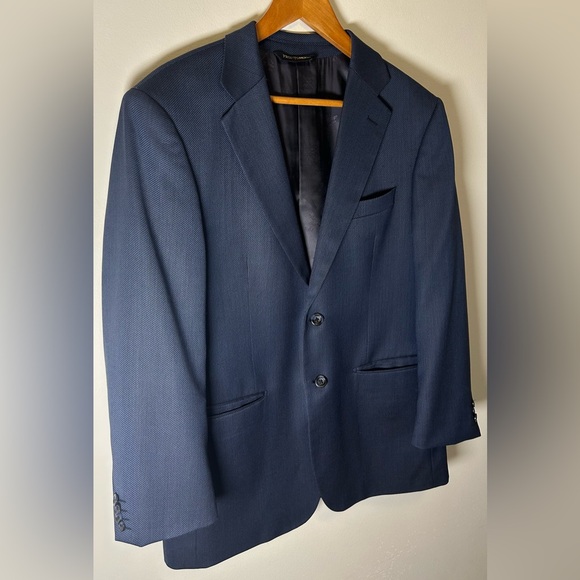 Pronto Moda Italia Blazer 40S Textured Weave Navy Silk Wool Lana Lux Sport Coat - Picture 2 of 11